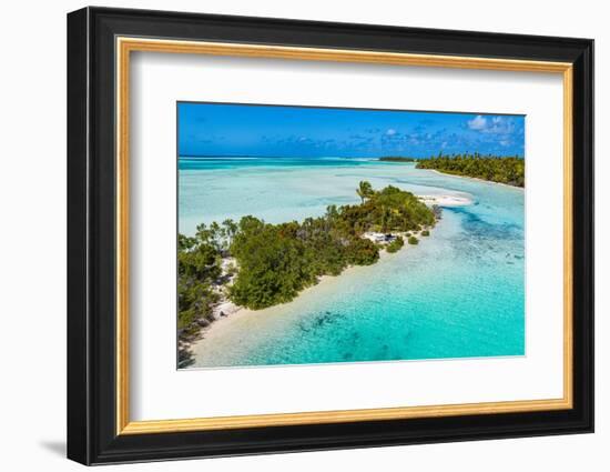 Aerial of the blue lagoon, Fakarava, Tuamotu archipelago, French Polynesia-Michael Runkel-Framed Photographic Print