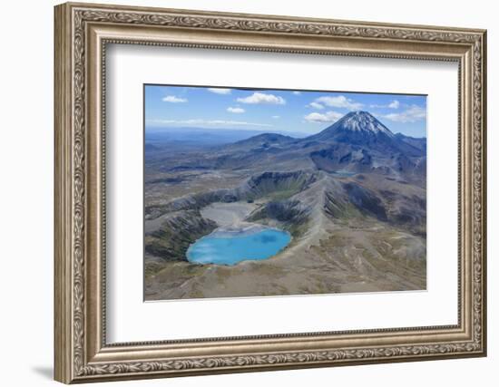 Aerial of the Blue Lake before Mount Ngauruhoe, Tongariro National Park, North Island-Michael Runkel-Framed Photographic Print