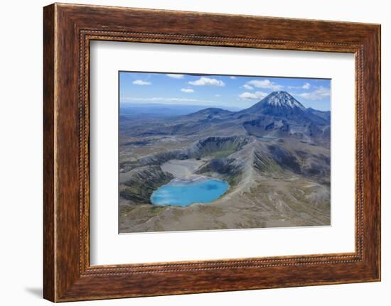 Aerial of the Blue Lake before Mount Ngauruhoe, Tongariro National Park, North Island-Michael Runkel-Framed Photographic Print