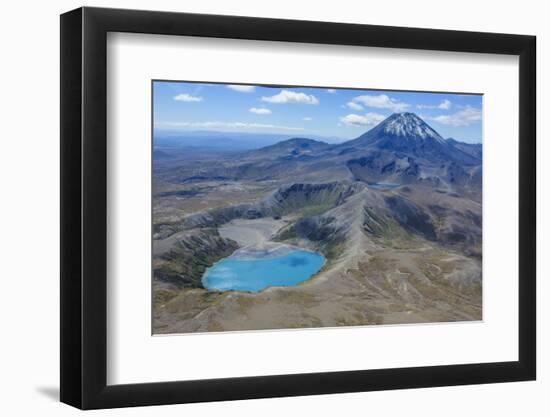 Aerial of the Blue Lake before Mount Ngauruhoe, Tongariro National Park, North Island-Michael Runkel-Framed Photographic Print