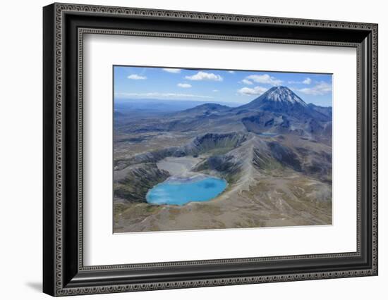 Aerial of the Blue Lake before Mount Ngauruhoe, Tongariro National Park, North Island-Michael Runkel-Framed Photographic Print