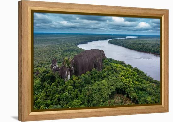 Aerial of the Curimacare Rock on the Casiquiare River in the deep south of Venezuela-Michael Runkel-Framed Premier Image Canvas