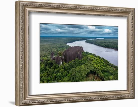 Aerial of the Curimacare Rock on the Casiquiare River in the deep south of Venezuela-Michael Runkel-Framed Photographic Print