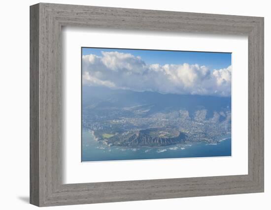 Aerial of the Diamond Head and Oahu, Hawaii-Michael-Framed Photographic Print