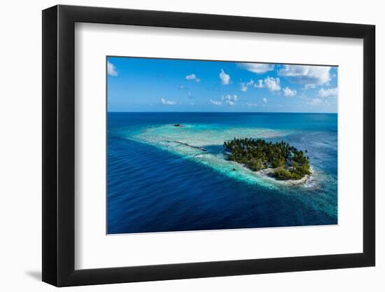 Aerial of the little island at the Avatoru Pass, Rangiroa atoll, Tuamotus, French Polynesia-Michael Runkel-Framed Photographic Print