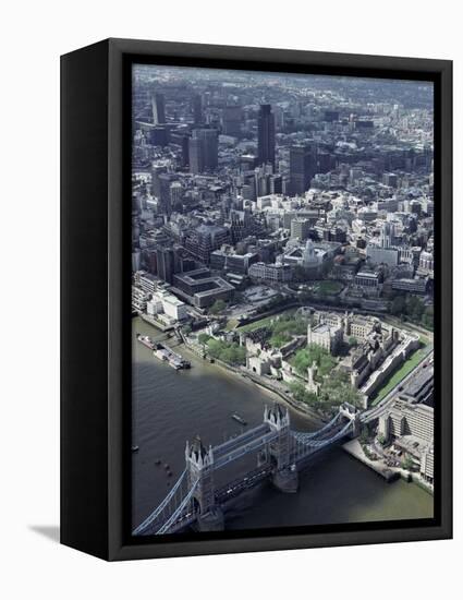 Aerial of Tower Bridge, Tower of London and the City of London, London, England-Adam Woolfitt-Framed Premier Image Canvas