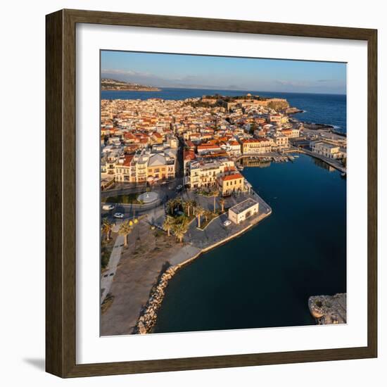 Aerial of Venetian harbor with a view of Venetian Fortezza, Rethymno, Crete, Greek Islands, Greece-Markus Lange-Framed Photographic Print