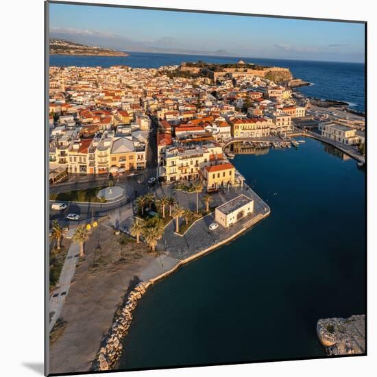 Aerial of Venetian harbor with a view of Venetian Fortezza, Rethymno, Crete, Greek Islands, Greece-Markus Lange-Mounted Photographic Print