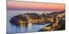 Aerial panorama of Dubrovnik Old Town at night with orange sunset sky, UNESCO World Heritage Site, -Neale Clark-Mounted Photographic Print