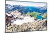 Aerial panoramic of lake Montespluga and Pizzo Suretta mountain peak, Madesimo-Roberto Moiola-Mounted Photographic Print