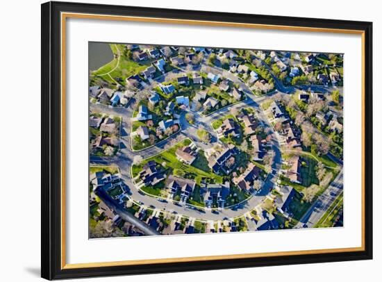 Aerial pattern of residential homes in circle outside of Philadelphia Pennsylvania, New Jersey-null-Framed Photographic Print