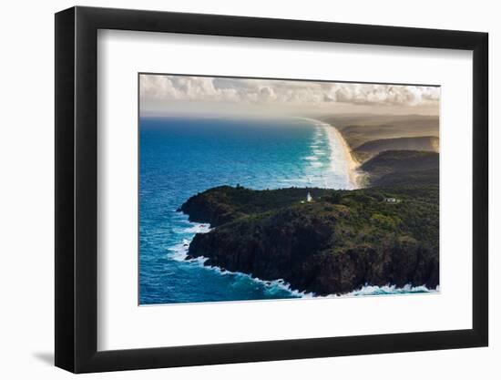 Aerial photograph of Double Island Point Lighthouse, Great Sandy National Park, Australia-Mark A Johnson-Framed Photographic Print