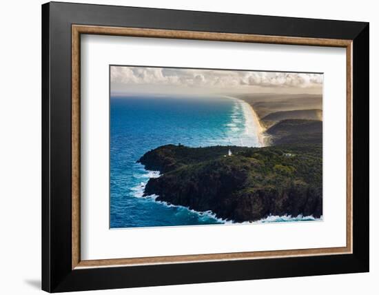 Aerial photograph of Double Island Point Lighthouse, Great Sandy National Park, Australia-Mark A Johnson-Framed Photographic Print