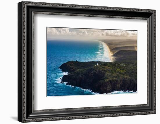 Aerial photograph of Double Island Point Lighthouse, Great Sandy National Park, Australia-Mark A Johnson-Framed Photographic Print