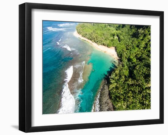 Aerial photograph of Ke'e Beach, Na Pali Coast, Kauai, Hawaii, USA-Mark A Johnson-Framed Photographic Print