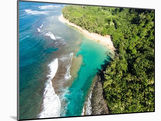 Aerial photograph of Ke'e Beach, Na Pali Coast, Kauai, Hawaii, USA-Mark A Johnson-Mounted Photographic Print