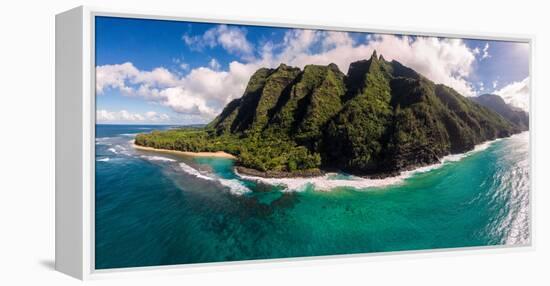 Aerial photograph of Ke'e Beach, Na Pali Coast, Kauai, Hawaii, USA-Mark A Johnson-Framed Premier Image Canvas