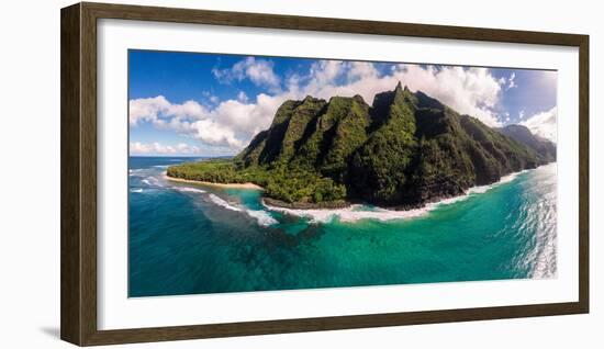 Aerial photograph of Ke'e Beach, Na Pali Coast, Kauai, Hawaii, USA-Mark A Johnson-Framed Photographic Print