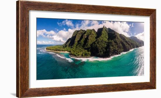 Aerial photograph of Ke'e Beach, Na Pali Coast, Kauai, Hawaii, USA-Mark A Johnson-Framed Photographic Print