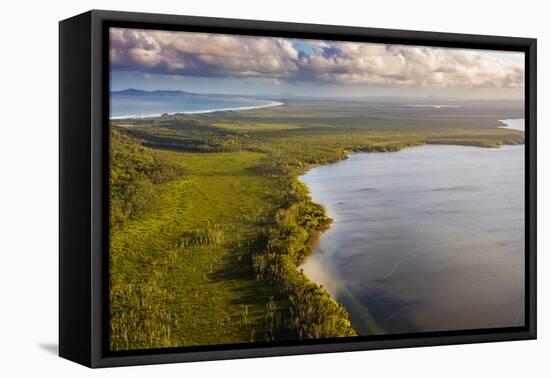 Aerial photograph of Lake Cootharaba, Great Sandy National Park, Australia-Mark A Johnson-Framed Premier Image Canvas