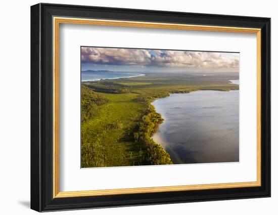 Aerial photograph of Lake Cootharaba, Great Sandy National Park, Australia-Mark A Johnson-Framed Photographic Print