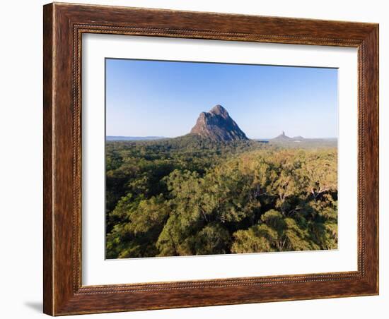 Aerial photograph of Mt Beerwah & Mt Coonowrin, Glasshouse Mountains, Australia-Mark A Johnson-Framed Photographic Print