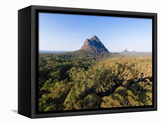 Aerial photograph of Mt Beerwah & Mt Coonowrin, Glasshouse Mountains, Australia-Mark A Johnson-Framed Premier Image Canvas