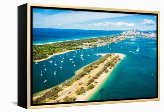 Aerial photograph of The Spit & the Broadwater, Gold Coast, Queensland, Australia-Mark A Johnson-Framed Premier Image Canvas