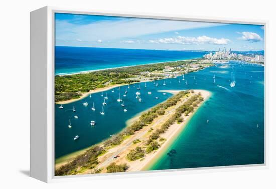 Aerial photograph of The Spit & the Broadwater, Gold Coast, Queensland, Australia-Mark A Johnson-Framed Premier Image Canvas