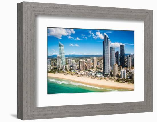 Aerial photograph of the Surfers Paradise skyline, Gold Coast, Queensland, Australia-Mark A Johnson-Framed Photographic Print