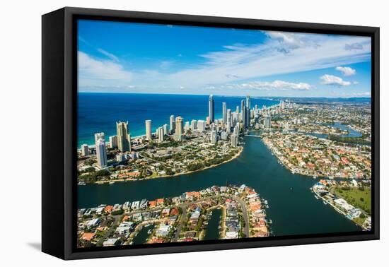 Aerial photograph of the Surfers Paradise skyline, Gold Coast, Queensland, Australia-Mark A Johnson-Framed Premier Image Canvas