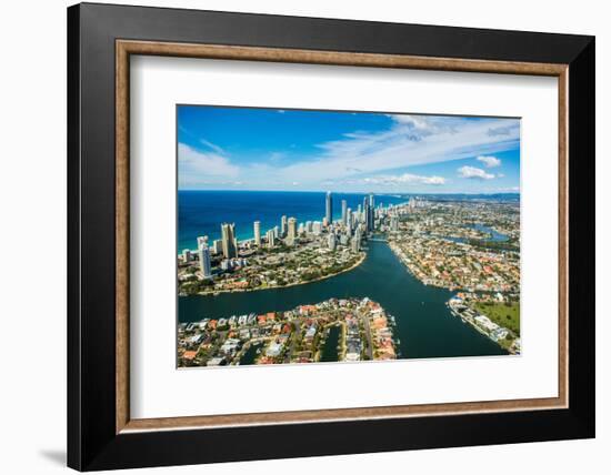 Aerial photograph of the Surfers Paradise skyline, Gold Coast, Queensland, Australia-Mark A Johnson-Framed Photographic Print