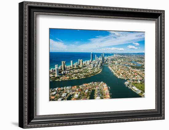 Aerial photograph of the Surfers Paradise skyline, Gold Coast, Queensland, Australia-Mark A Johnson-Framed Photographic Print