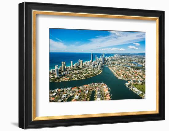 Aerial photograph of the Surfers Paradise skyline, Gold Coast, Queensland, Australia-Mark A Johnson-Framed Photographic Print