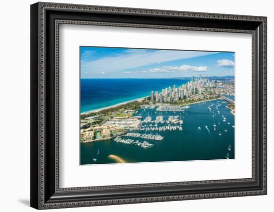 Aerial photograph of the Surfers Paradise skyline, Gold Coast, Queensland, Australia-Mark A Johnson-Framed Photographic Print