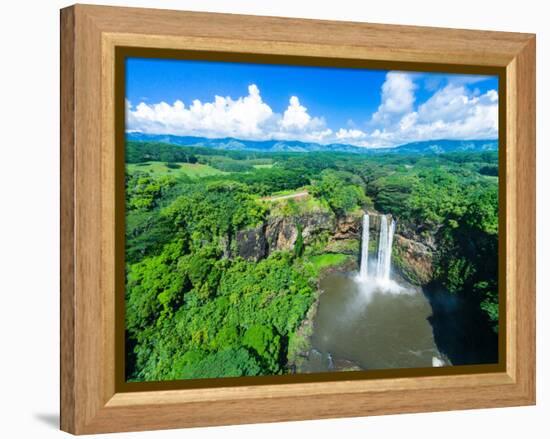 Aerial photograph of Wailua Falls, Kauai, Hawaii, USA-Mark A Johnson-Framed Premier Image Canvas