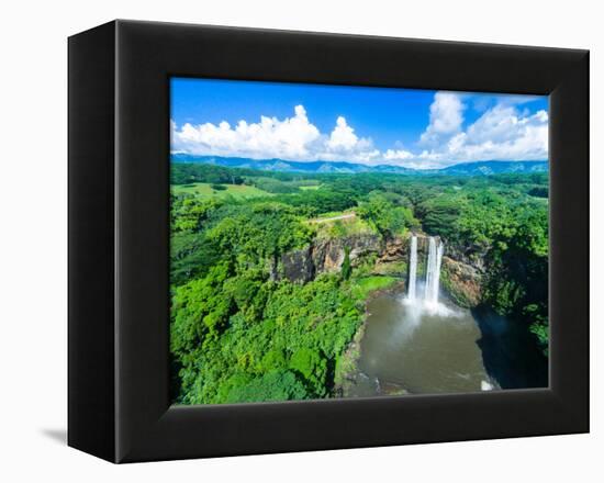 Aerial photograph of Wailua Falls, Kauai, Hawaii, USA-Mark A Johnson-Framed Premier Image Canvas