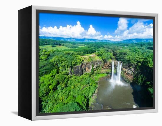 Aerial photograph of Wailua Falls, Kauai, Hawaii, USA-Mark A Johnson-Framed Premier Image Canvas