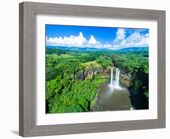 Aerial photograph of Wailua Falls, Kauai, Hawaii, USA-Mark A Johnson-Framed Photographic Print