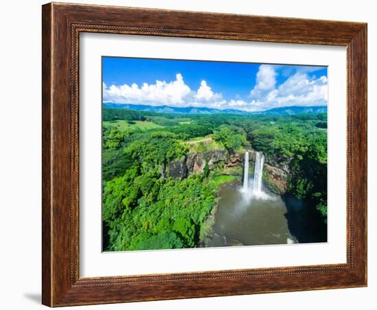 Aerial photograph of Wailua Falls, Kauai, Hawaii, USA-Mark A Johnson-Framed Photographic Print