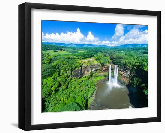 Aerial photograph of Wailua Falls, Kauai, Hawaii, USA-Mark A Johnson-Framed Photographic Print