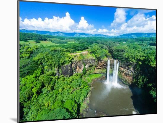 Aerial photograph of Wailua Falls, Kauai, Hawaii, USA-Mark A Johnson-Mounted Photographic Print