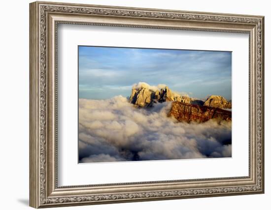 Aerial Shot from Seceda of Odle Surrounded by Clouds at Sunset in the Dolomites-Roberto Moiola-Framed Photographic Print