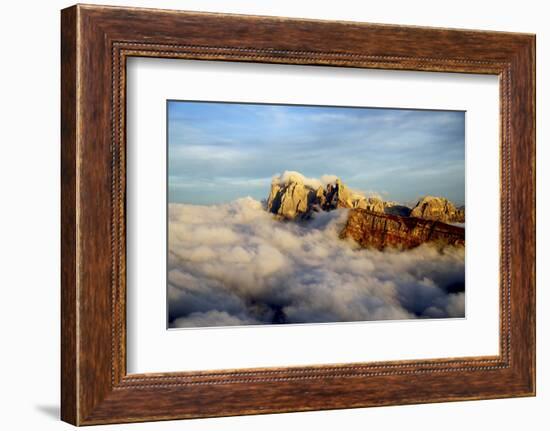 Aerial Shot from Seceda of Odle Surrounded by Clouds at Sunset in the Dolomites-Roberto Moiola-Framed Photographic Print