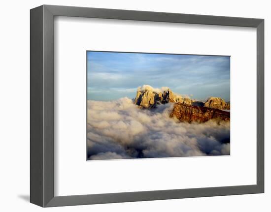 Aerial Shot from Seceda of Odle Surrounded by Clouds at Sunset in the Dolomites-Roberto Moiola-Framed Photographic Print