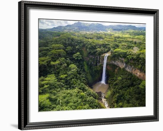 Aerial Top View Perspective of Chamarel Waterfall in the Tropical Island Jungle of Mauritius-Quality Master-Framed Photographic Print