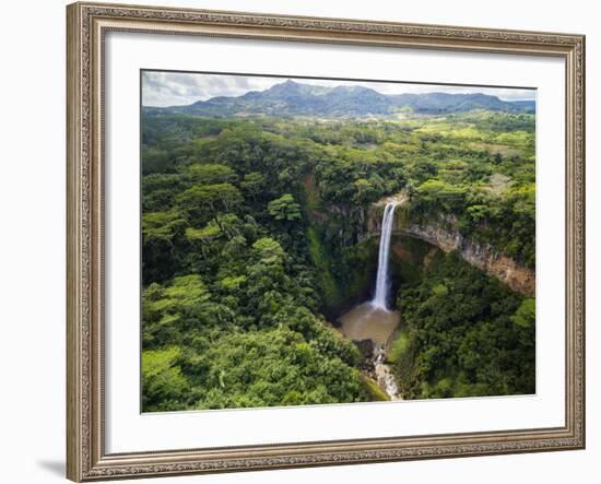 Aerial Top View Perspective of Chamarel Waterfall in the Tropical Island Jungle of Mauritius-Quality Master-Framed Photographic Print