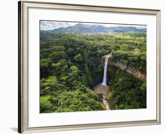 Aerial Top View Perspective of Chamarel Waterfall in the Tropical Island Jungle of Mauritius-Quality Master-Framed Photographic Print