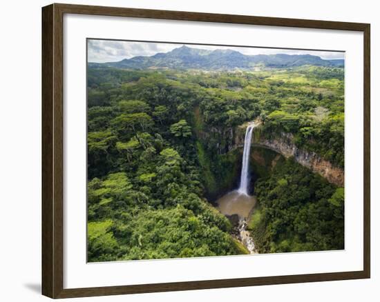 Aerial Top View Perspective of Chamarel Waterfall in the Tropical Island Jungle of Mauritius-Quality Master-Framed Photographic Print