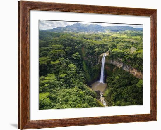 Aerial Top View Perspective of Chamarel Waterfall in the Tropical Island Jungle of Mauritius-Quality Master-Framed Photographic Print